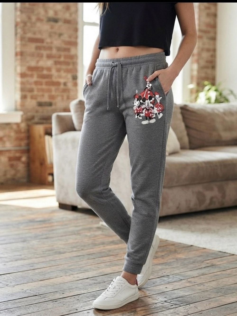 Disney Mickey & Friends Holiday Joggers Gray Small NWT
